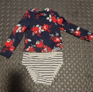 Floral And Striped Swim Set With Cap